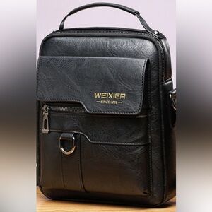 Black Faux Leather Men's Crossbody Bag